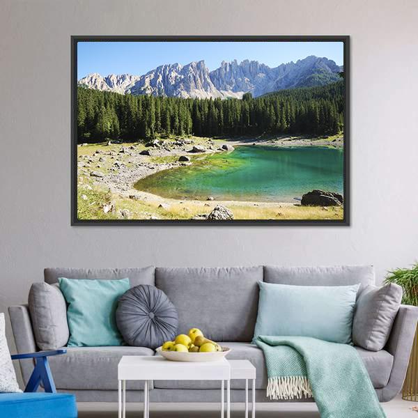 Lake Karersee Italy Canvas Wall Art-3 Horizontal-Gallery Wrap-25" x 16"-Tiaracle