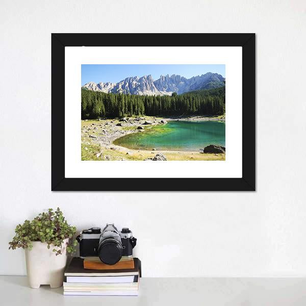 Lake Karersee Italy Canvas Wall Art-1 Piece-Framed Print-20" x 16"-Tiaracle