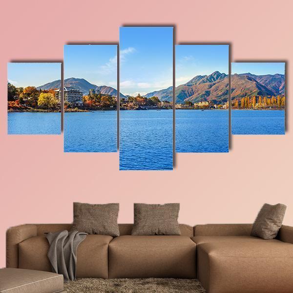 Lake Kawaguchi Japan Canvas Wall Art-5 Star-Gallery Wrap-62" x 32"-Tiaracle