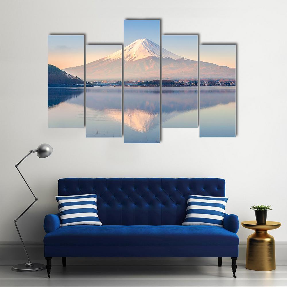 Lake Kawaguchiko Canvas Wall Art-5 Pop-Gallery Wrap-47" x 32"-Tiaracle
