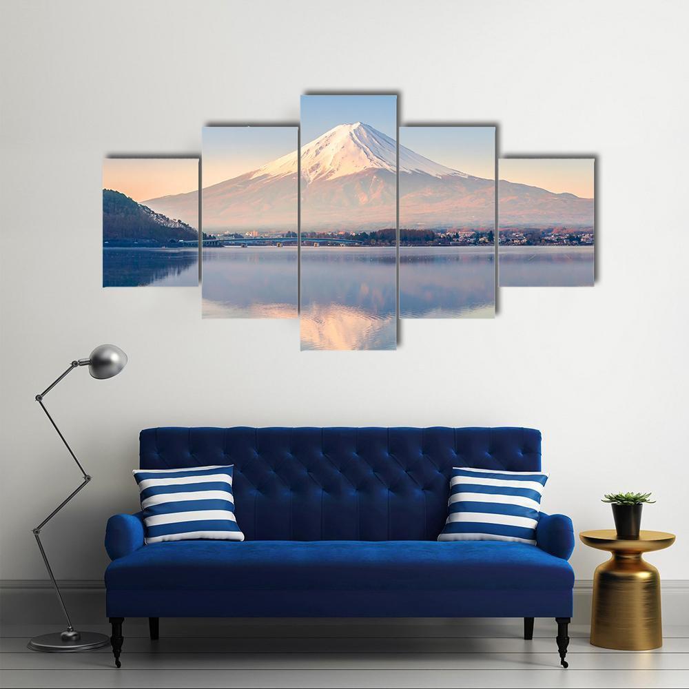 Lake Kawaguchiko Canvas Wall Art-5 Star-Gallery Wrap-62" x 32"-Tiaracle