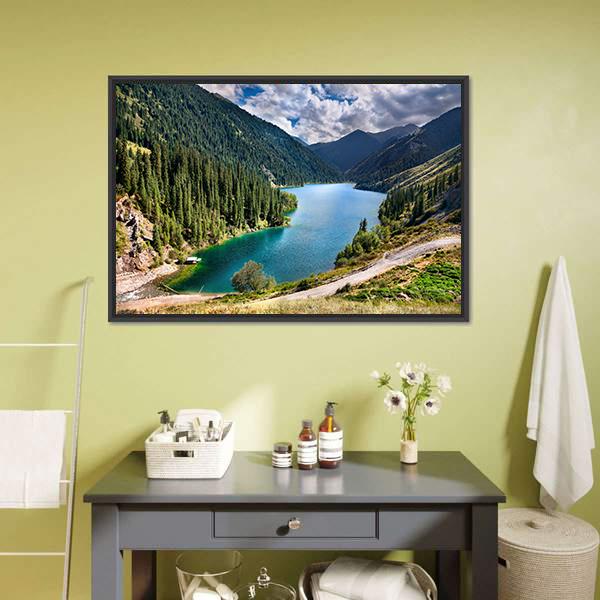 Lake Kolsai Canvas Wall Art-1 Piece-Floating Frame-36" x 24"-Tiaracle