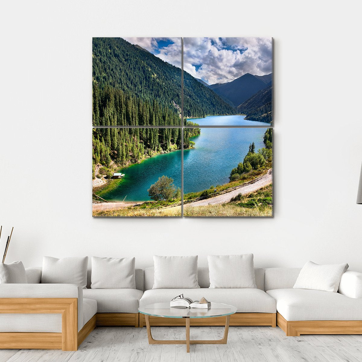 Lake Kolsai Canvas Wall Art-4 Square-Gallery Wrap-17" x 17"-Tiaracle