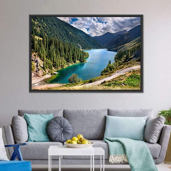 Lake Kolsai Panoramic Canvas Wall Art-1 Piece-36" x 12"-Tiaracle