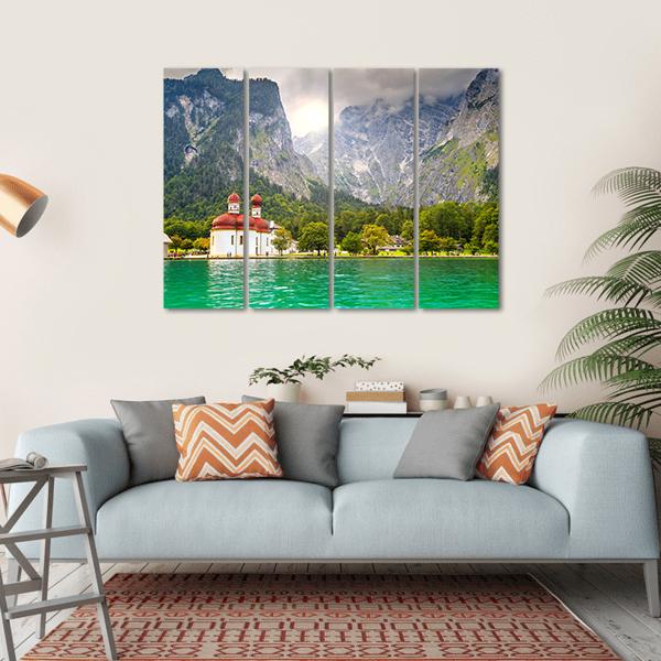 Lake Konigssee Canvas Wall Art-4 Horizontal-Gallery Wrap-34" x 24"-Tiaracle