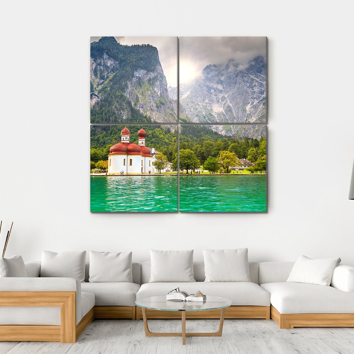 Lake Konigssee Canvas Wall Art-4 Square-Gallery Wrap-17" x 17"-Tiaracle