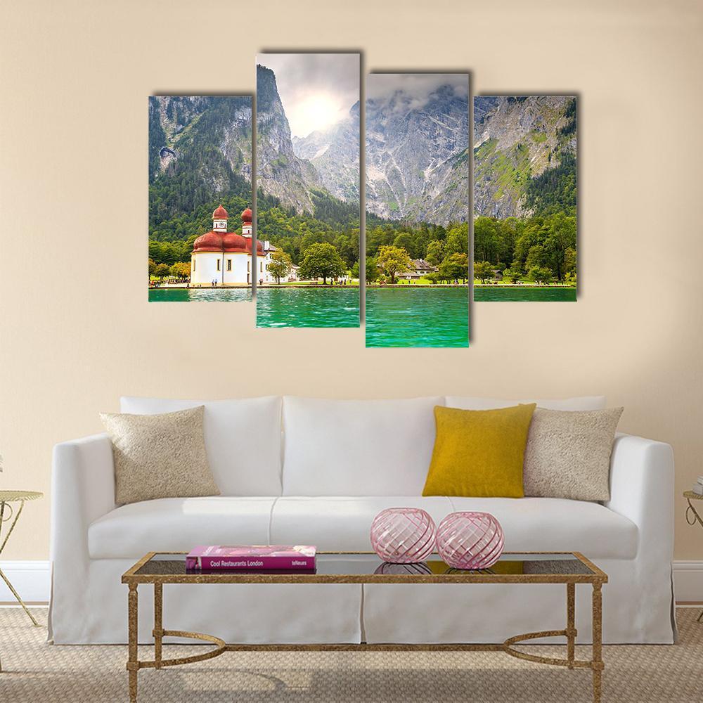 Lake Konigssee Canvas Wall Art-4 Pop-Gallery Wrap-50" x 32"-Tiaracle