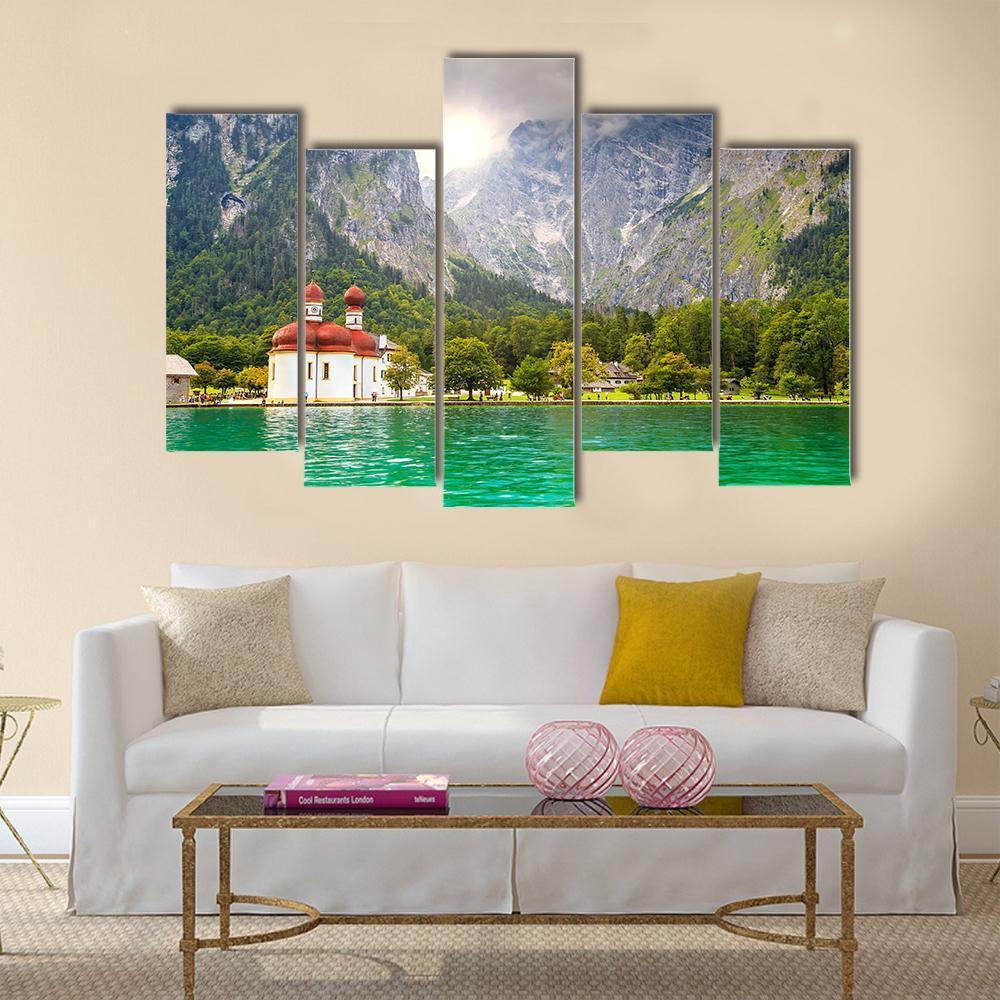 Lake Konigssee Canvas Wall Art-5 Pop-Gallery Wrap-47" x 32"-Tiaracle