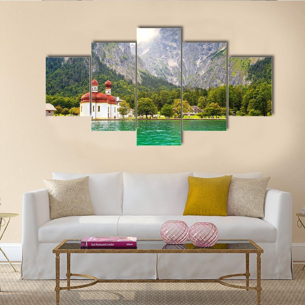 Lake Konigssee Canvas Wall Art-5 Star-Gallery Wrap-62" x 32"-Tiaracle