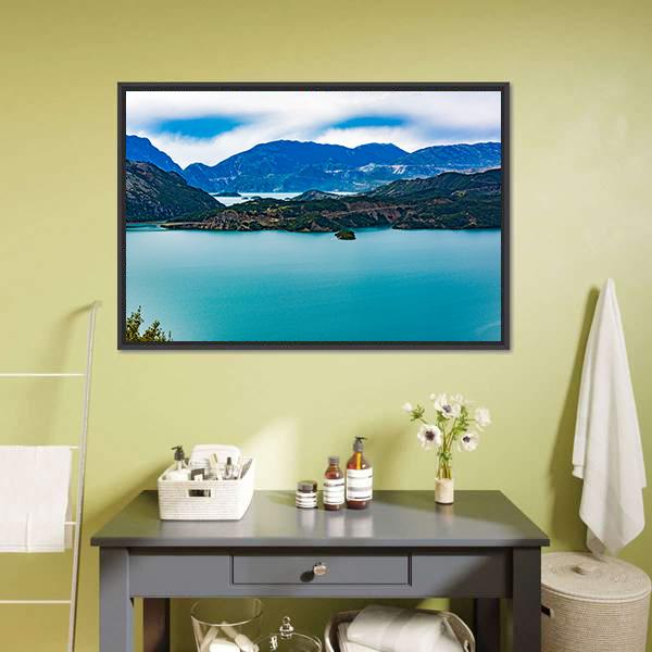Lake Kremasta Canvas Wall Art-1 Piece-Floating Frame-24" x 16"-Tiaracle