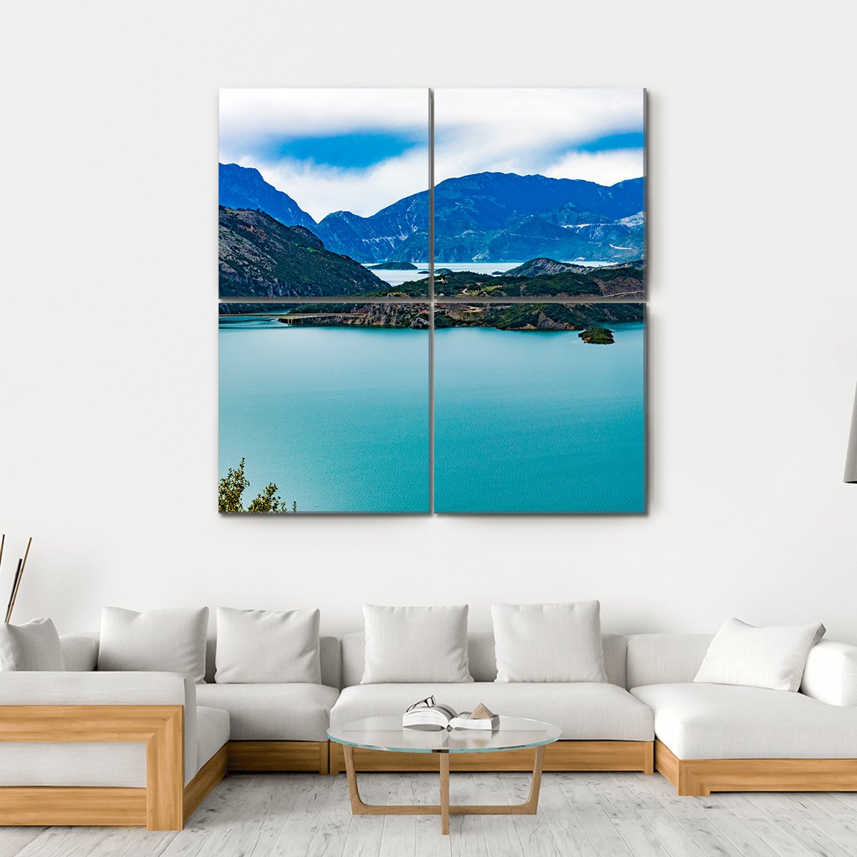 Lake Kremasta Canvas Wall Art-4 Square-Gallery Wrap-17" x 17"-Tiaracle
