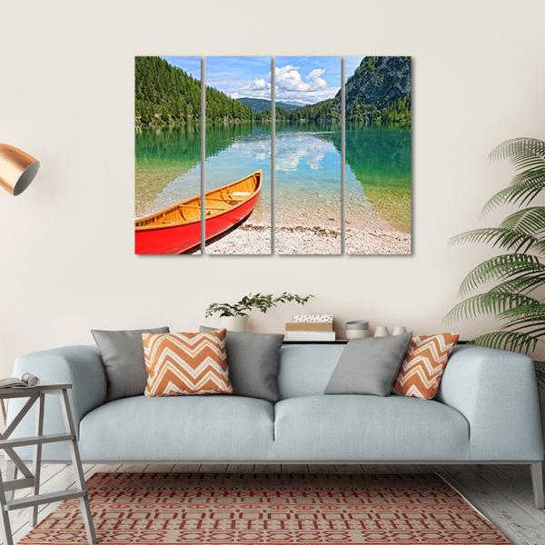 Canoe On Lake Braies Canvas Wall Art-4 Horizontal-Gallery Wrap-34" x 24"-Tiaracle