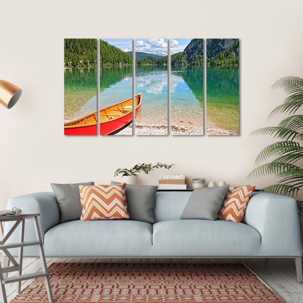 Canoe On Lake Braies Canvas Wall Art-5 Horizontal-Gallery Wrap-22" x 12"-Tiaracle