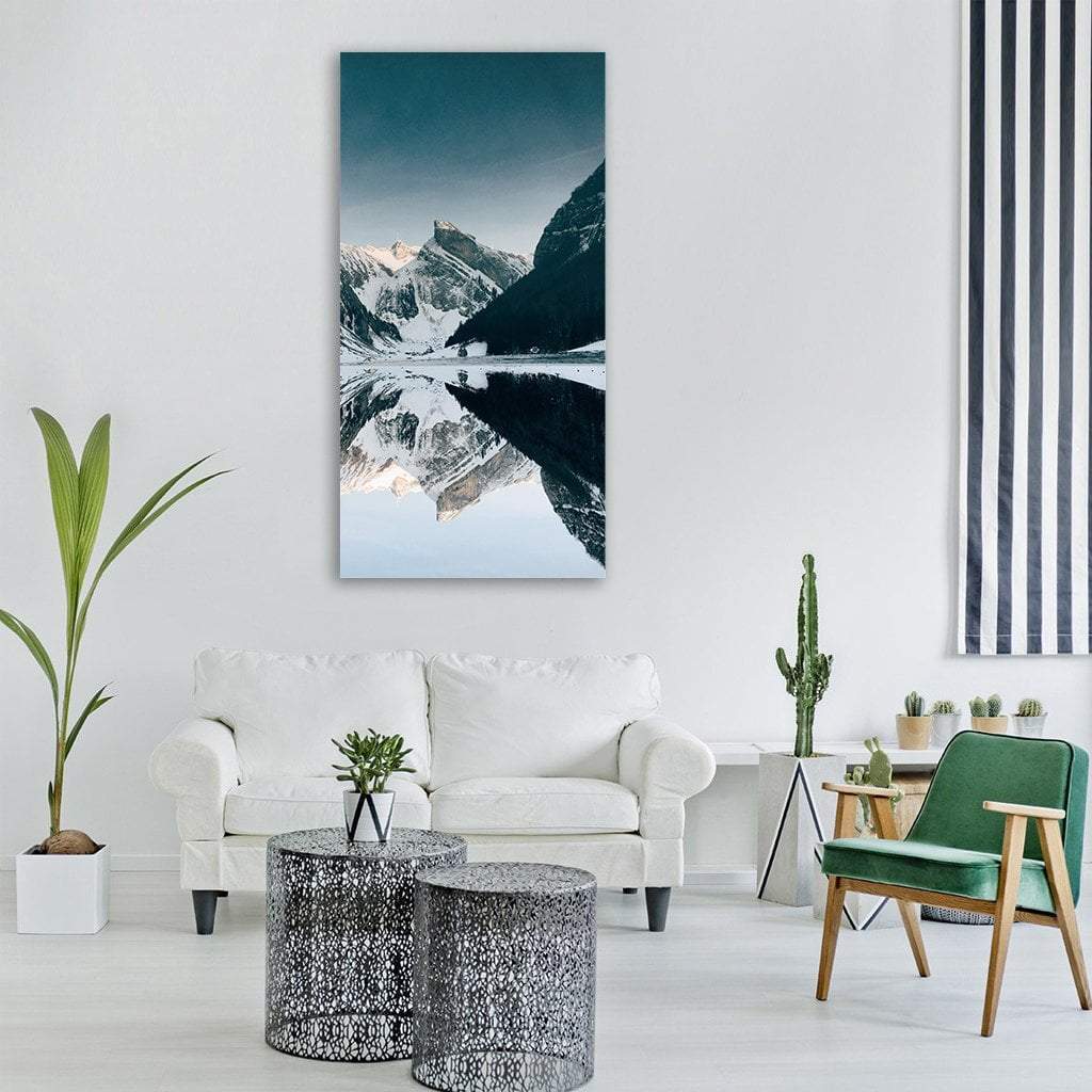 Cold Lake With Mountain Vertical Canvas Wall Art-3 Vertical-Gallery Wrap-12" x 25"-Tiaracle