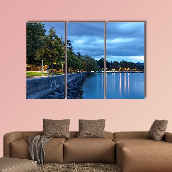 Lake Leman Switzerland Canvas Wall Art-3 Horizontal-Gallery Wrap-37" x 24"-Tiaracle
