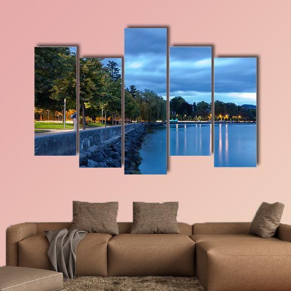 Lake Leman Switzerland Canvas Wall Art-5 Pop-Gallery Wrap-47" x 32"-Tiaracle