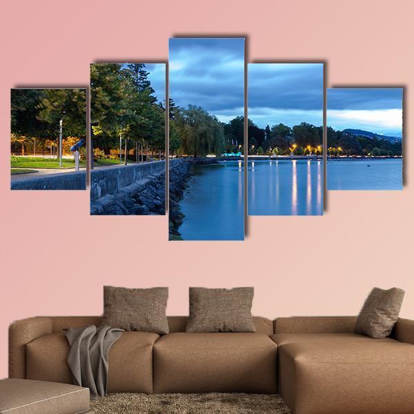 Lake Leman Switzerland Canvas Wall Art-5 Star-Gallery Wrap-62" x 32"-Tiaracle