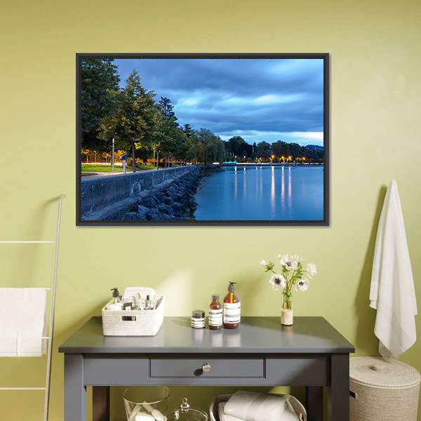 Lake Leman Switzerland Canvas Wall Art-1 Piece-Floating Frame-24" x 16"-Tiaracle