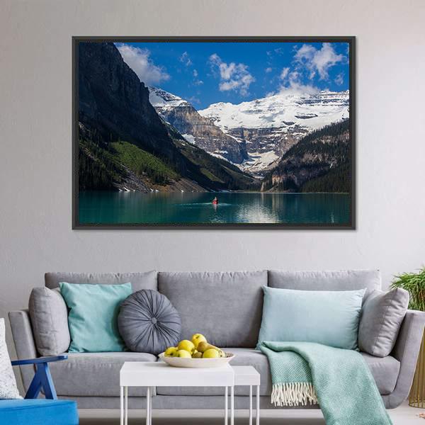 Lake Louise In Summer Canvas Wall Art-1 Piece-Floating Frame-24" x 16"-Tiaracle
