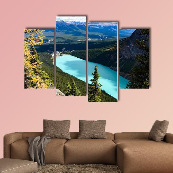 Overlook Of Lake Louise Canvas Wall Art-4 Pop-Gallery Wrap-50" x 32"-Tiaracle