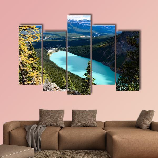 Overlook Of Lake Louise Canvas Wall Art-5 Pop-Gallery Wrap-47" x 32"-Tiaracle
