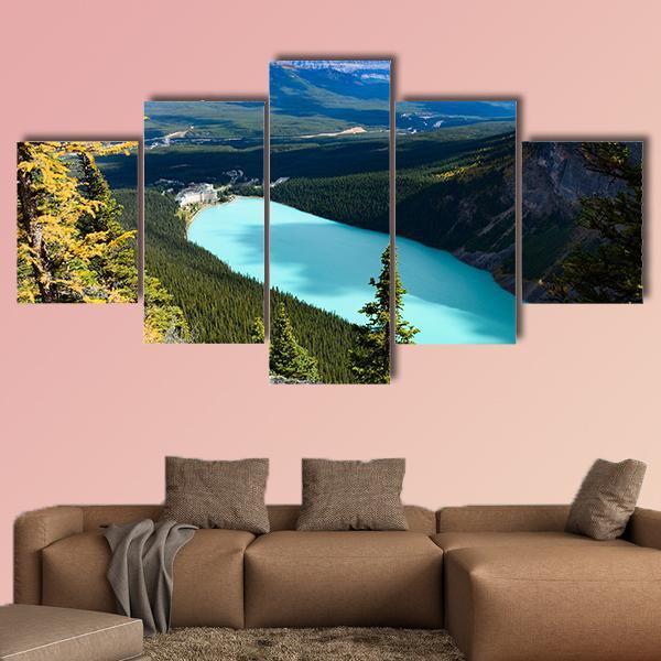 Overlook Of Lake Louise Canvas Wall Art-5 Star-Gallery Wrap-62" x 32"-Tiaracle