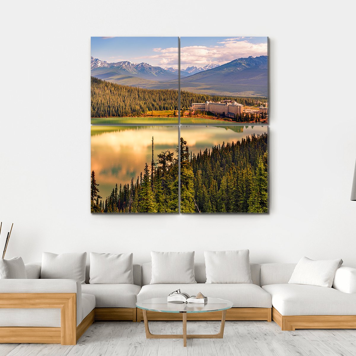 Lake Louise Under Mountains Canvas Wall Art-4 Square-Gallery Wrap-17" x 17"-Tiaracle