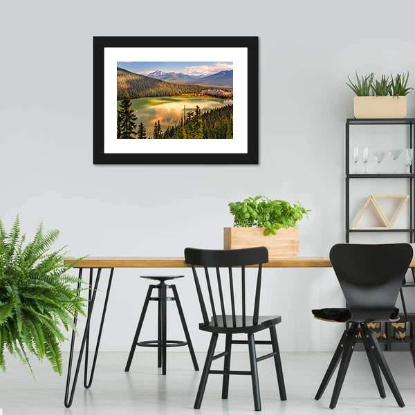 Lake Louise Under Mountains Canvas Wall Art-3 Horizontal-Gallery Wrap-25" x 16"-Tiaracle