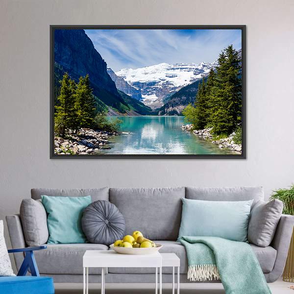 Lake Louise With Victoria Glacier Canvas Wall Art-3 Horizontal-Gallery Wrap-25" x 16"-Tiaracle