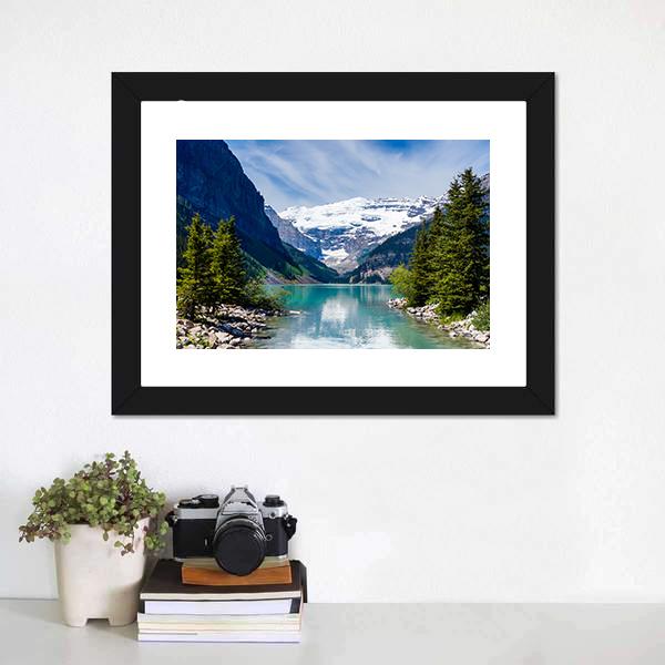 Lake Louise With Victoria Glacier Canvas Wall Art-1 Piece-Framed Print-20" x 16"-Tiaracle