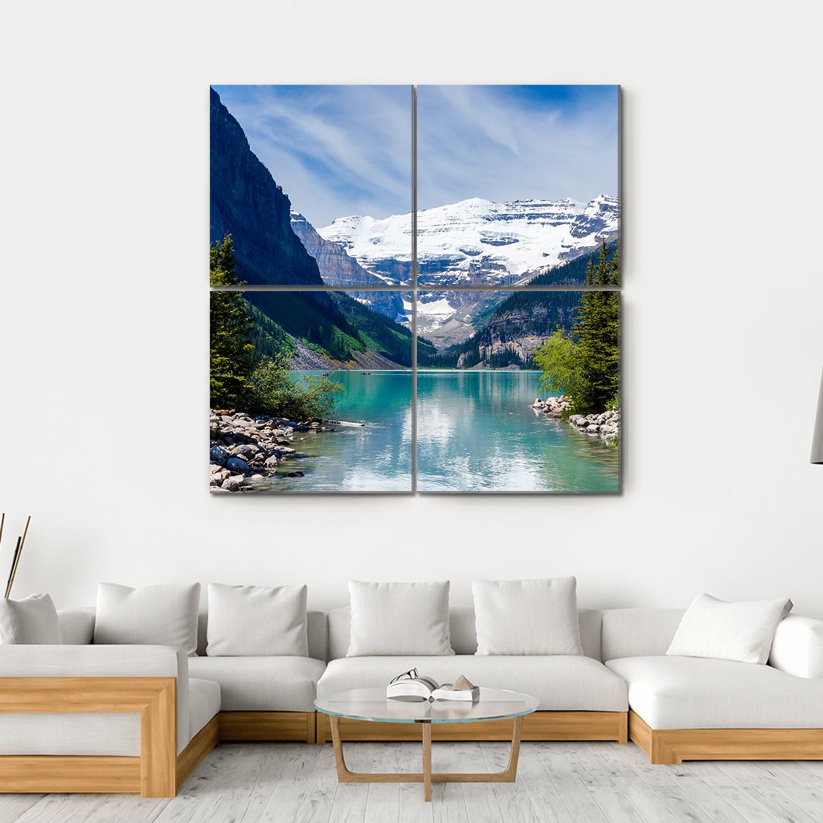 Lake Louise With Victoria Glacier Canvas Wall Art-4 Square-Gallery Wrap-17" x 17"-Tiaracle