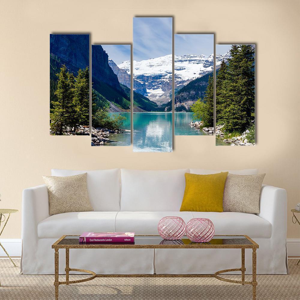 Lake Louise With Victoria Glacier Canvas Wall Art-5 Pop-Gallery Wrap-47" x 32"-Tiaracle