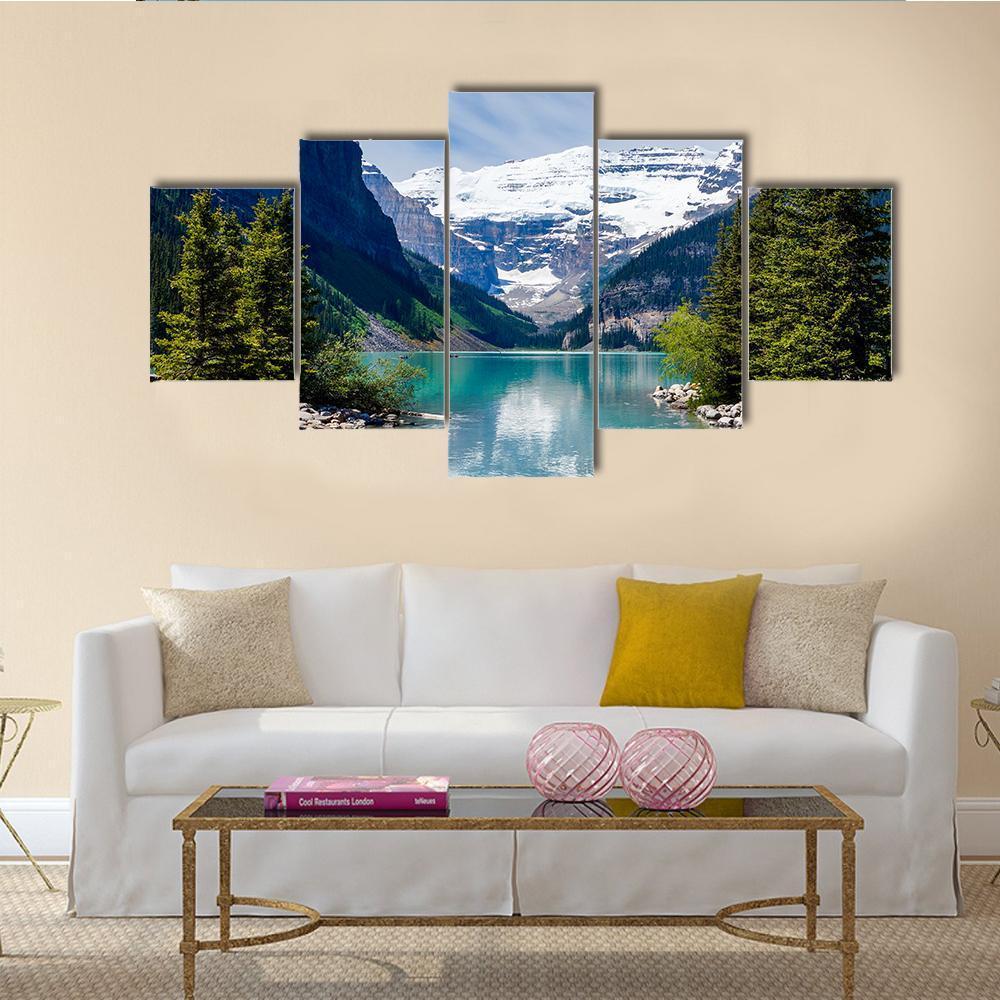 Lake Louise With Victoria Glacier Canvas Wall Art-5 Star-Gallery Wrap-62" x 32"-Tiaracle