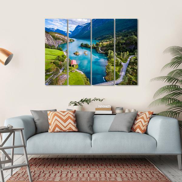 Lake Lovatnet Norway Canvas Wall Art-4 Horizontal-Gallery Wrap-34" x 24"-Tiaracle