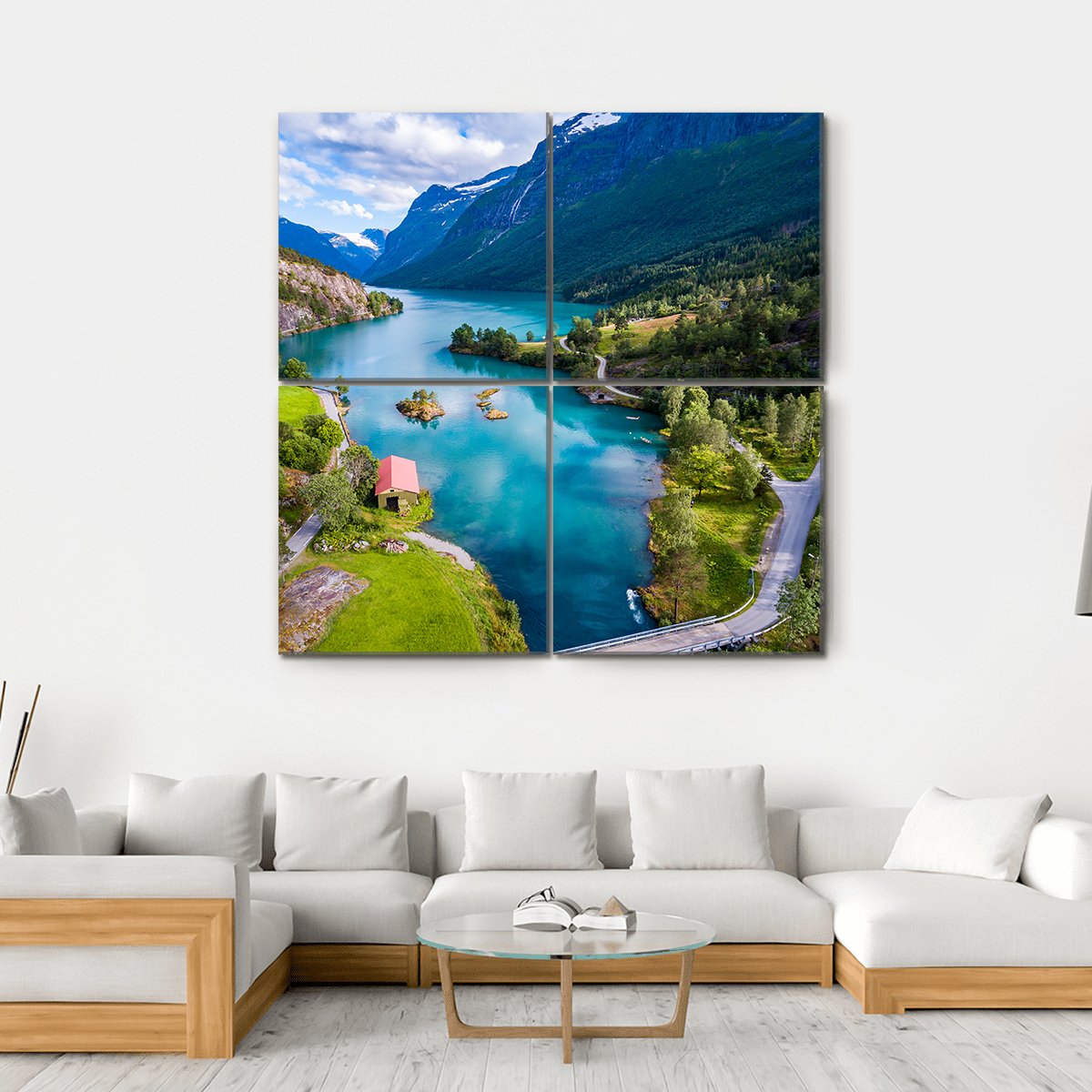 Lake Lovatnet Norway Canvas Wall Art-4 Square-Gallery Wrap-17" x 17"-Tiaracle