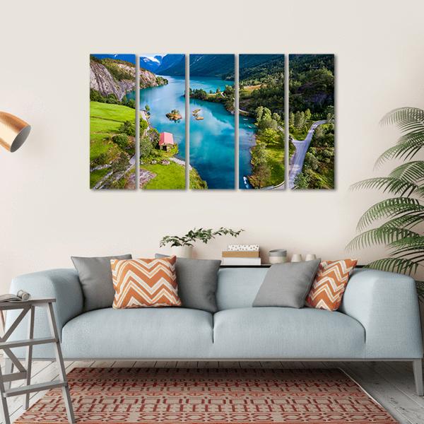 Lake Lovatnet Norway Canvas Wall Art-5 Horizontal-Gallery Wrap-22" x 12"-Tiaracle