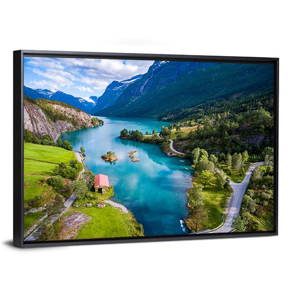 Lake Lovatnet Norway Canvas Wall Art-3 Horizontal-Gallery Wrap-25" x 16"-Tiaracle