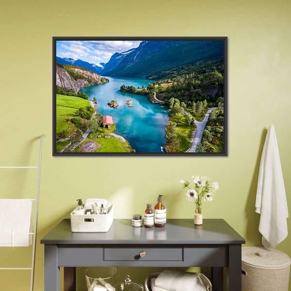 Lake Lovatnet Norway Canvas Wall Art-1 Piece-Floating Frame-24" x 16"-Tiaracle