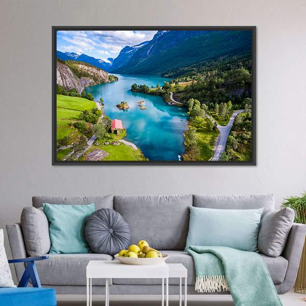 Lake Lovatnet Norway Canvas Wall Art-3 Horizontal-Gallery Wrap-25" x 16"-Tiaracle