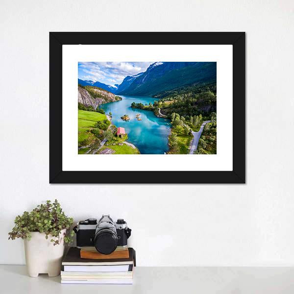Lake Lovatnet Norway Canvas Wall Art-1 Piece-Framed Print-20" x 16"-Tiaracle