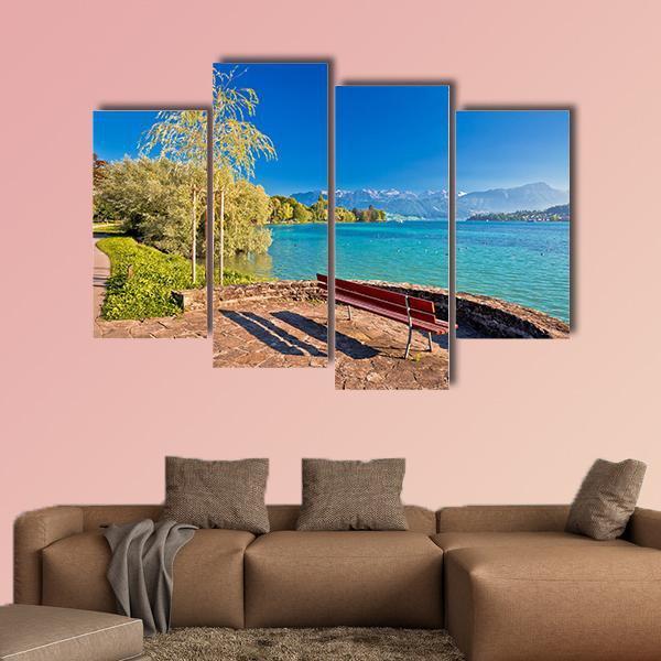 Lake Lucerne Bench Canvas Wall Art-4 Pop-Gallery Wrap-50" x 32"-Tiaracle