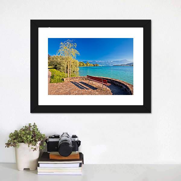 Lake Lucerne Bench Canvas Wall Art-1 Piece-Framed Print-20" x 16"-Tiaracle