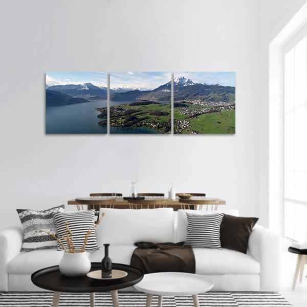 Trubsee Lake Switzerland Panoramic Canvas Wall Art-3 Piece-25" x 08"-Tiaracle