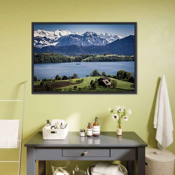 Lake Lucerne Switzerland Canvas Wall Art-1 Piece-Floating Frame-24" x 16"-Tiaracle