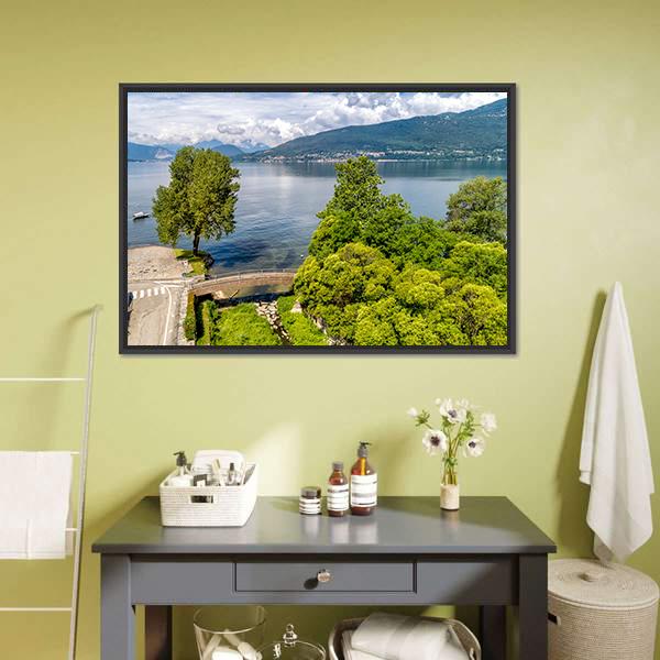 Lake Maggiore In Summer Canvas Wall Art-1 Piece-Floating Frame-24" x 16"-Tiaracle