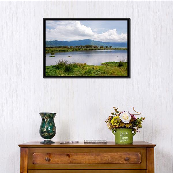Lake Manyara Canvas Wall Art-1 Piece-Floating Frame-24" x 16"-Tiaracle