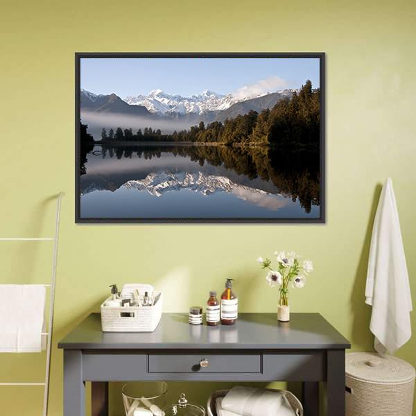 Lake Matheson Canvas Wall Art-1 Piece-Floating Frame-24" x 16"-Tiaracle