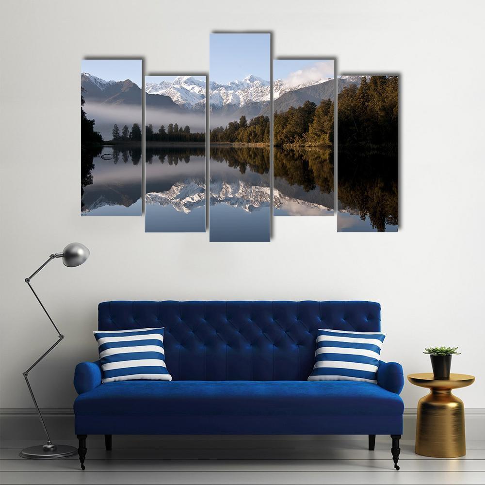 Lake Matheson Canvas Wall Art-5 Pop-Gallery Wrap-47" x 32"-Tiaracle