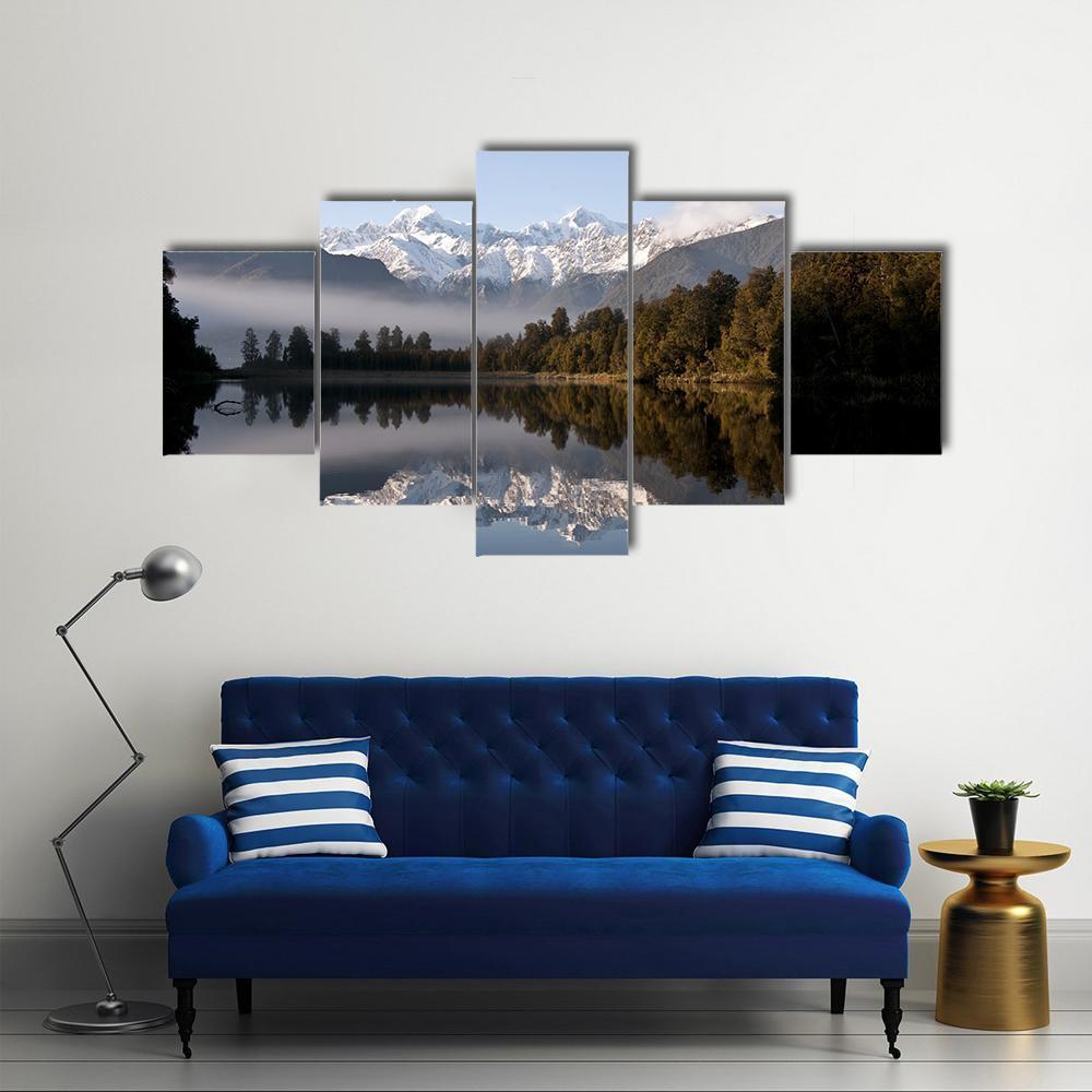 Lake Matheson Canvas Wall Art-5 Star-Gallery Wrap-62" x 32"-Tiaracle