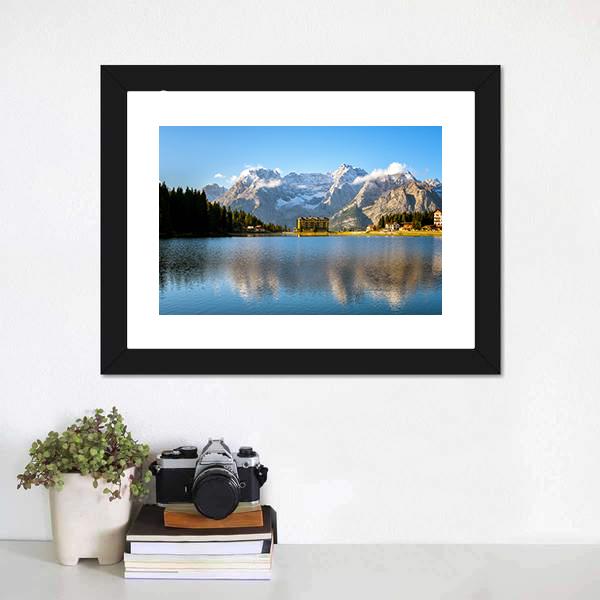 Lake Misurina With Dolomites Canvas Wall Art-1 Piece-Framed Print-20" x 16"-Tiaracle
